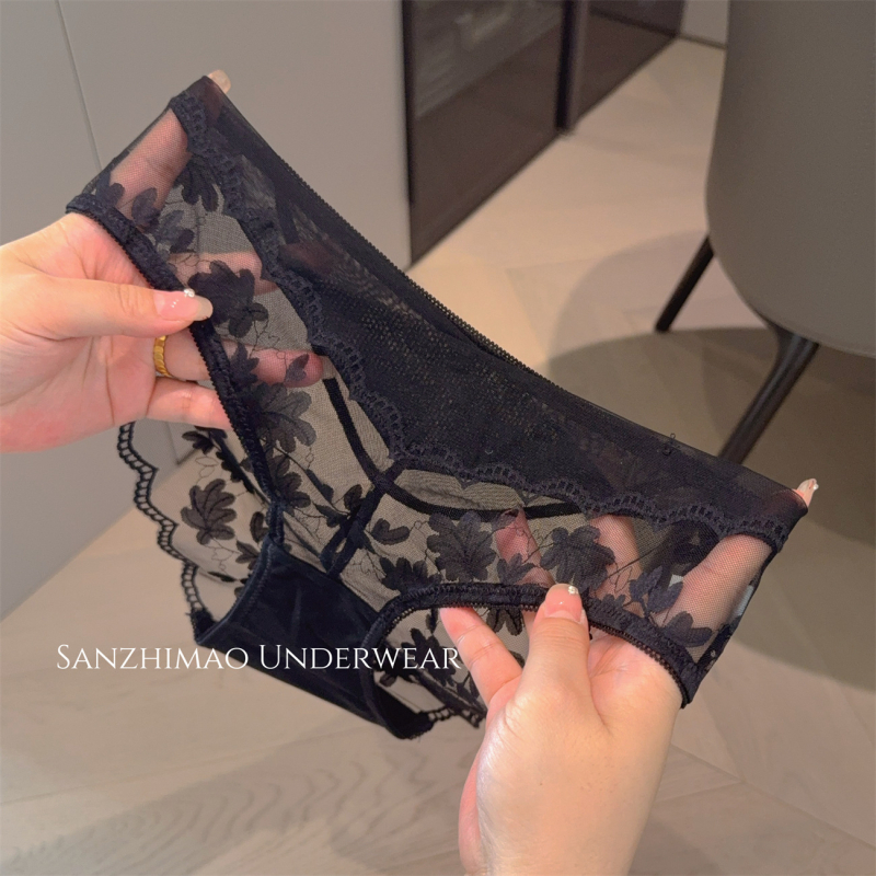 Chiloți pentru femei din dantelă, satin și plasă, respirabili, cu căptușeală din bumbac, talie medie, nylon 90-95%