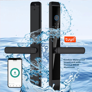 D7 Încuietoare inteligentă pentru exterior — corp din aluminiu tip punte, impermeabilă, design modern minimalist; acces prin amprentă, card, parolă și cheie; stocare amprente 50; timp de scanare <0,5 s; alimentare cu baterie