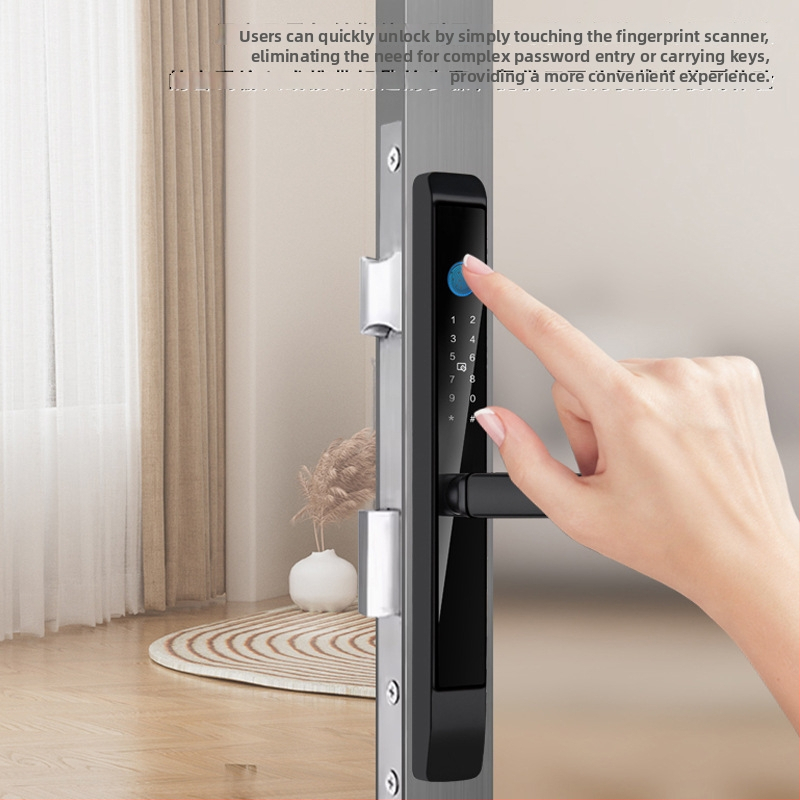 D7 Încuietoare inteligentă pentru exterior — corp din aluminiu tip punte, impermeabilă, design modern minimalist; acces prin amprentă, card, parolă și cheie; stocare amprente 50; timp de scanare <0,5 s; alimentare cu baterie