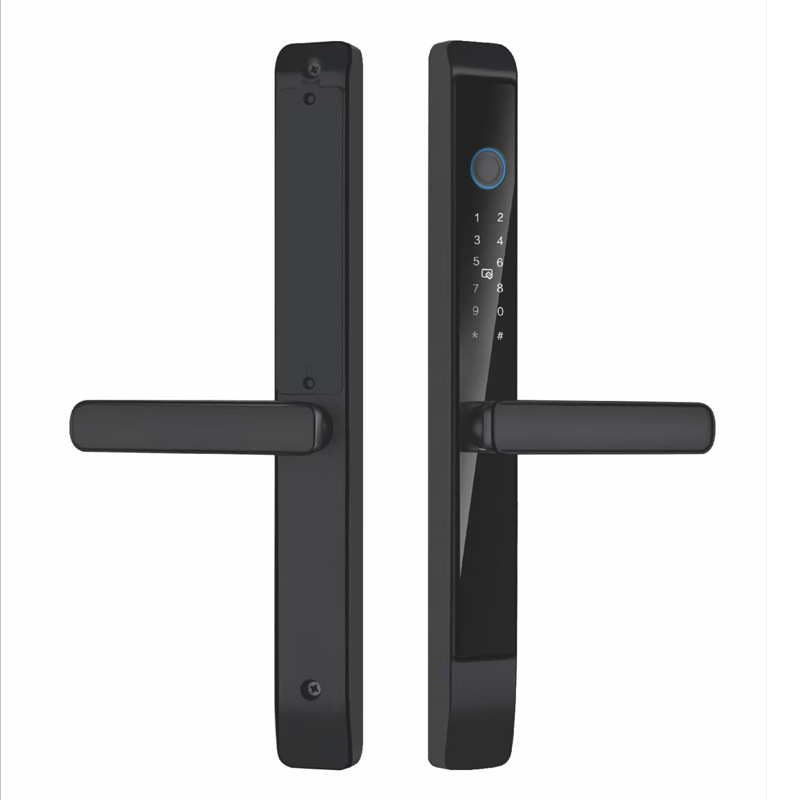 D7 Încuietoare inteligentă pentru exterior — corp din aluminiu tip punte, impermeabilă, design modern minimalist; acces prin amprentă, card, parolă și cheie; stocare amprente 50; timp de scanare <0,5 s; alimentare cu baterie