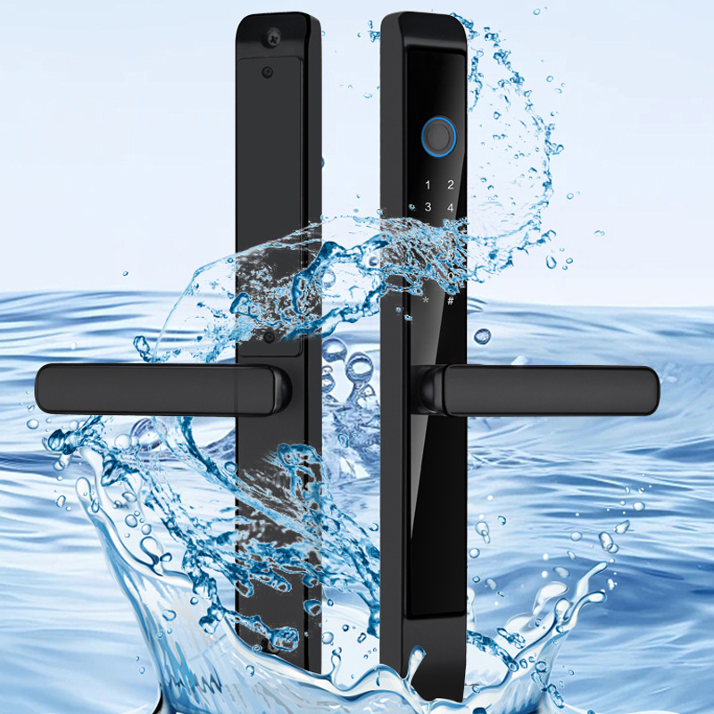 D7 Încuietoare inteligentă pentru exterior — corp din aluminiu tip punte, impermeabilă, design modern minimalist; acces prin amprentă, card, parolă și cheie; stocare amprente 50; timp de scanare <0,5 s; alimentare cu baterie