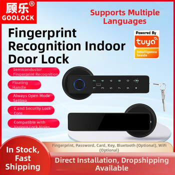 Gu Le G7 Ușă Inteligentă cu Amprentă, Card și Parolă – pentru Uși din Lemn, 50 Amprente stocate, Peste 8000 Deblocări, Timp de Scanare <0.5 s, Recunoaștere Falsă <0.0001