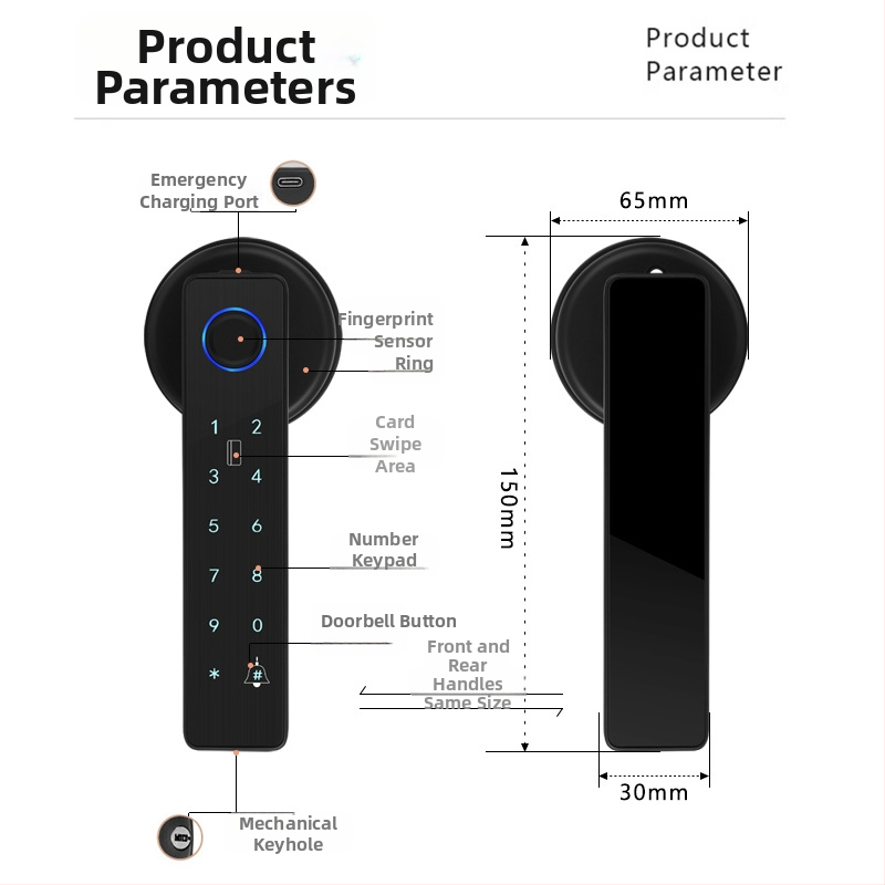 Gu Le G7 Ușă Inteligentă cu Amprentă, Card și Parolă – pentru Uși din Lemn, 50 Amprente stocate, Peste 8000 Deblocări, Timp de Scanare <0.5 s, Recunoaștere Falsă <0.0001