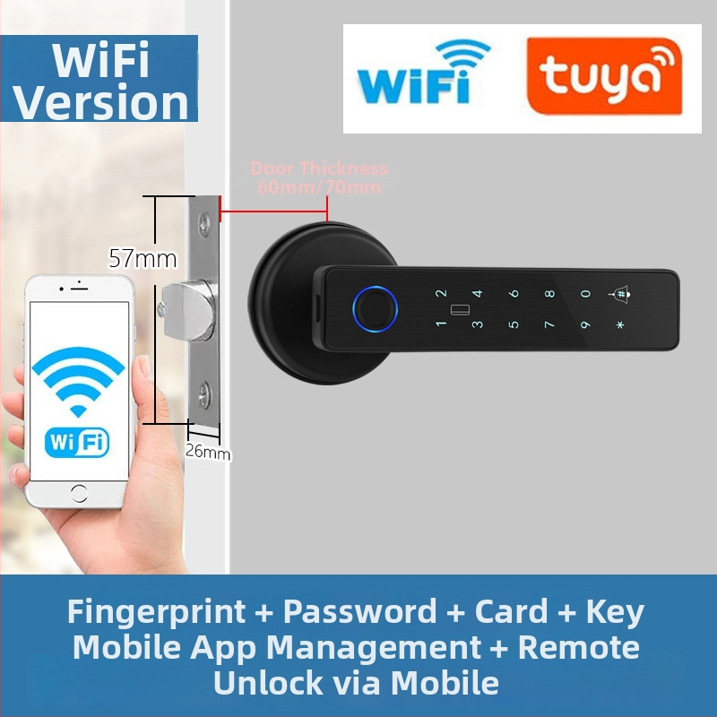 Gu Le G7 Ușă Inteligentă cu Amprentă, Card și Parolă – pentru Uși din Lemn, 50 Amprente stocate, Peste 8000 Deblocări, Timp de Scanare <0.5 s, Recunoaștere Falsă <0.0001