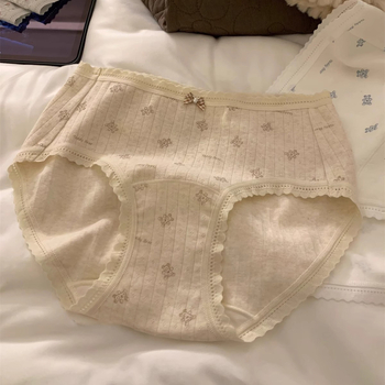 Ženske antibakterijske pamučne gaćice srednjeg struka s uzorkom mašne, 95–100% pamuk, prepona 100% pamuk