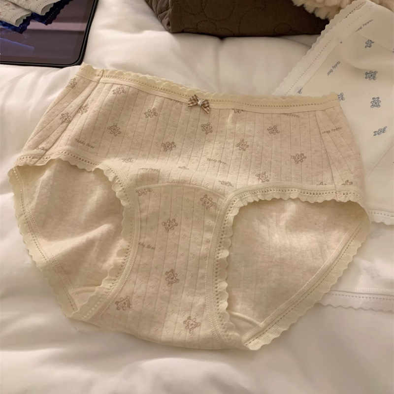 Ženske antibakterijske pamučne gaćice srednjeg struka s uzorkom mašne, 95–100% pamuk, prepona 100% pamuk
