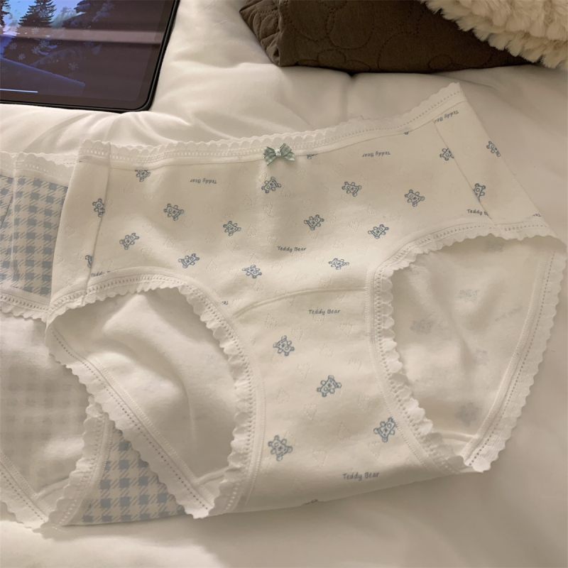 Ženske antibakterijske pamučne gaćice srednjeg struka s uzorkom mašne, 95–100% pamuk, prepona 100% pamuk