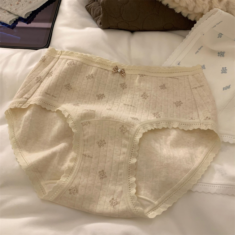 Ženske antibakterijske pamučne gaćice srednjeg struka s uzorkom mašne, 95–100% pamuk, prepona 100% pamuk