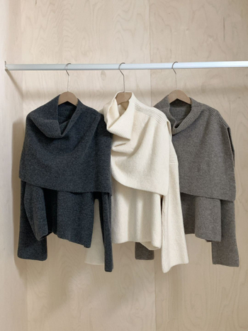 Set tricotat din două piese pentru femei – design asimetric cu șal, amestec acrilic/poliester, croială lejeră, toamnă-iarna