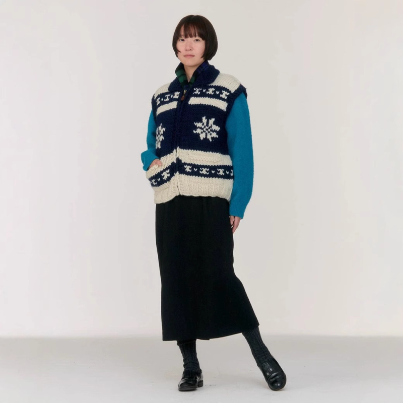 Női gyapjú ujjatlan kardigán cipzárral, kézzel kötött, Fair Isle reindeer mintával, koreai stílusú