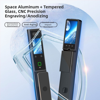 Smart zámok dverí s dvojitým displejom CNC gravírovanie, 3D rozpoznávanie tváre, prístup podľa odtlačku a hesla, proti krádeži, AC napájanie