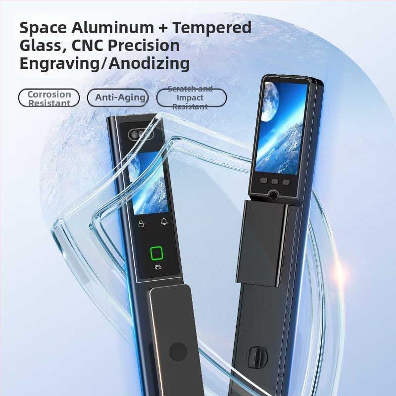 Smart zámok dverí s dvojitým displejom CNC gravírovanie, 3D rozpoznávanie tváre, prístup podľa odtlačku a hesla, proti krádeži, AC napájanie