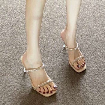 Sandale dama cu platformă cu cristale – stil coreean, PU partea superioară, talpă din cauciuc.