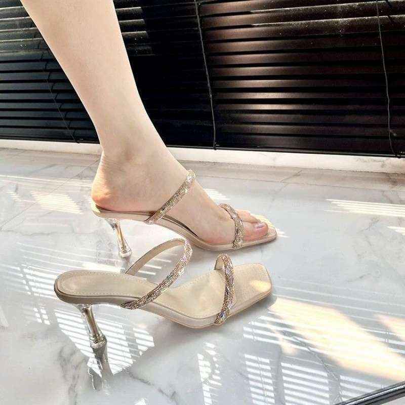 Sandale dama cu platformă cu cristale – stil coreean, PU partea superioară, talpă din cauciuc.