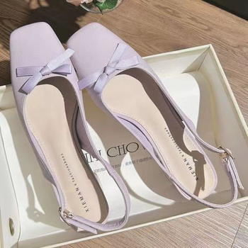 Sandale dama cu toc înalt, spate deschis, nod papion, vârf pătrat, stil coreean