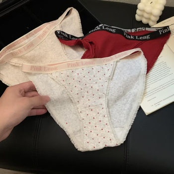 Chiloți din bumbac pentru fete, cu inserții de dantelă și imprimeu cu buline, respirabili, talie joasă, căptușeală din bumbac