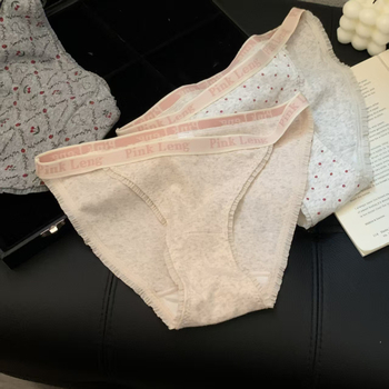 Chiloți din bumbac pentru fete, cu inserții de dantelă și imprimeu cu buline, respirabili, talie joasă, căptușeală din bumbac