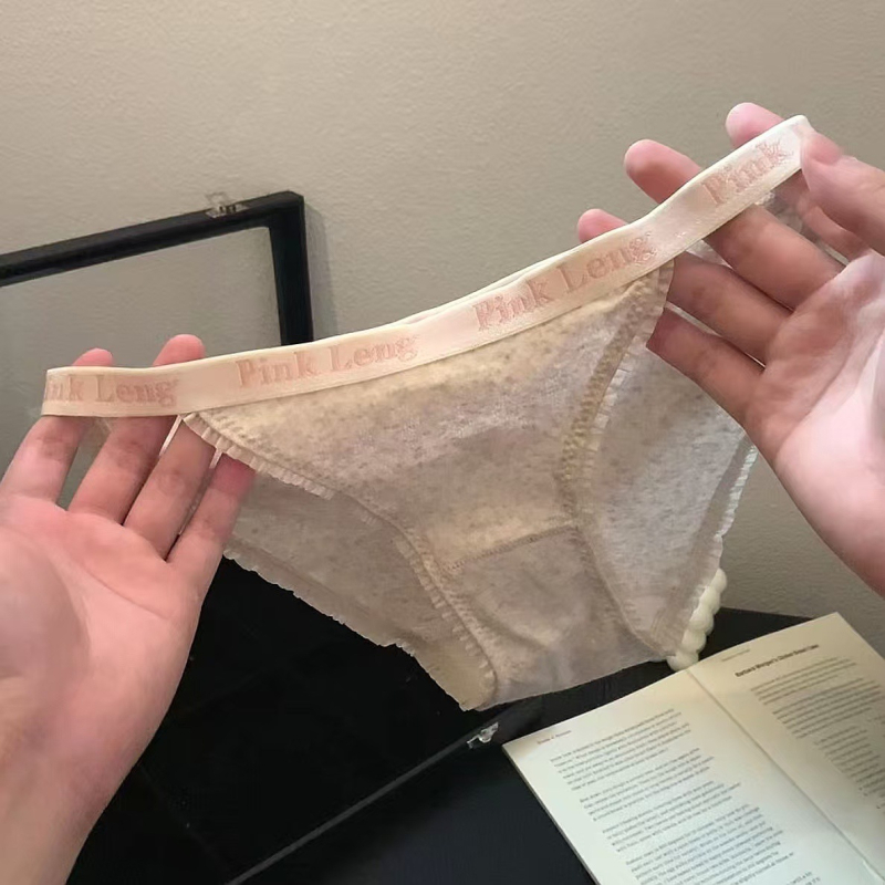 Chiloți din bumbac pentru fete, cu inserții de dantelă și imprimeu cu buline, respirabili, talie joasă, căptușeală din bumbac