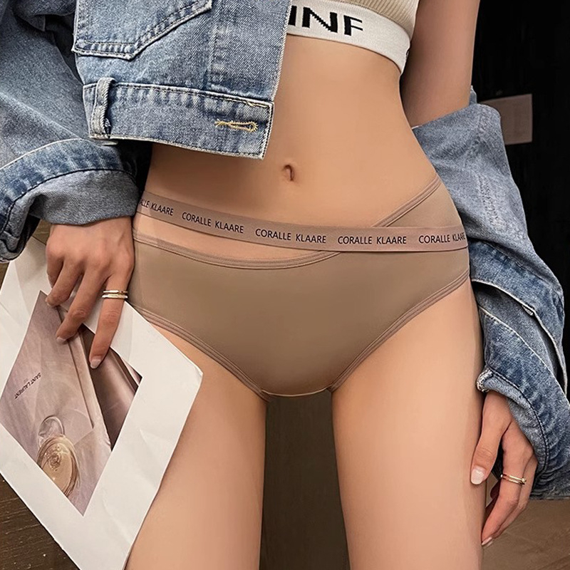 Chiloți de damă din bumbac cu talie joasă, respirabili, antibacteriale, cu model text, căptușeală din bumbac