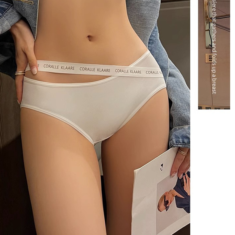 Chiloți de damă din bumbac cu talie joasă, respirabili, antibacteriale, cu model text, căptușeală din bumbac