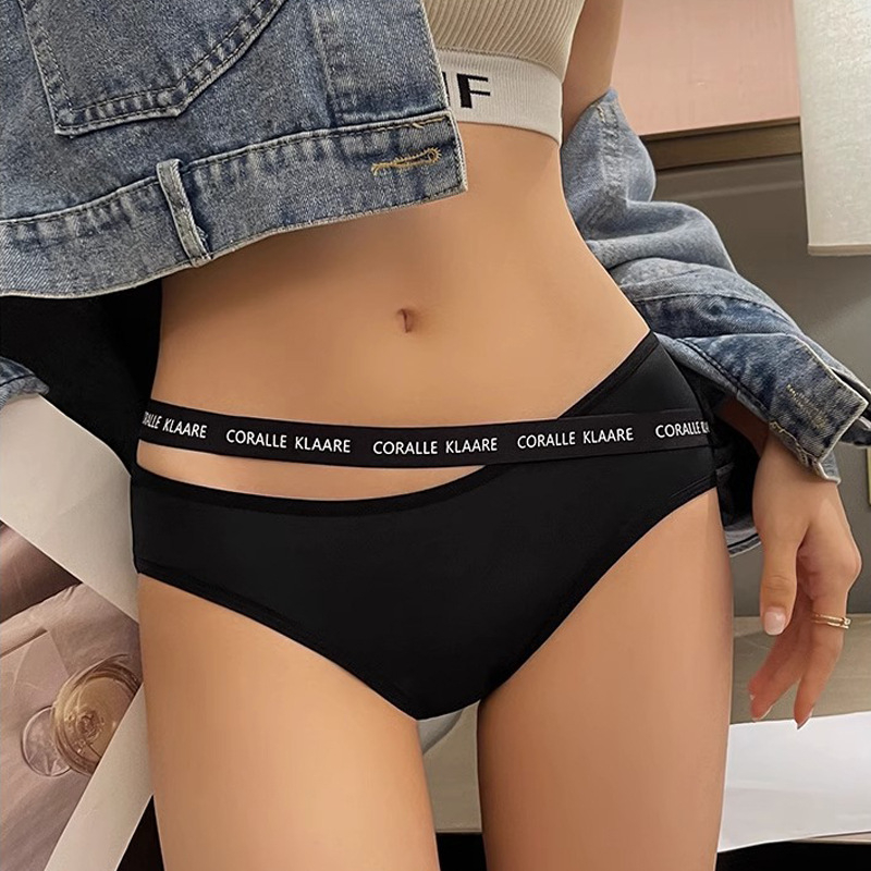 Chiloți de damă din bumbac cu talie joasă, respirabili, antibacteriale, cu model text, căptușeală din bumbac