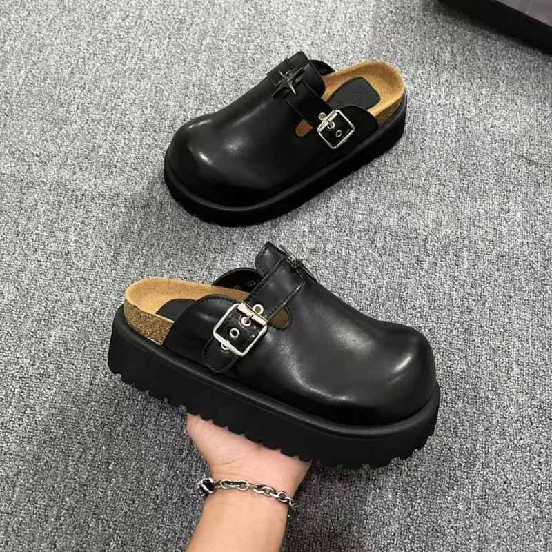 Sandale în stil Birkenstock, unisex, talpă groasă, vârf rotund, partea superioară și căptușeala din Super fiber, talpă din cauciuc, Baotou, vară 2025