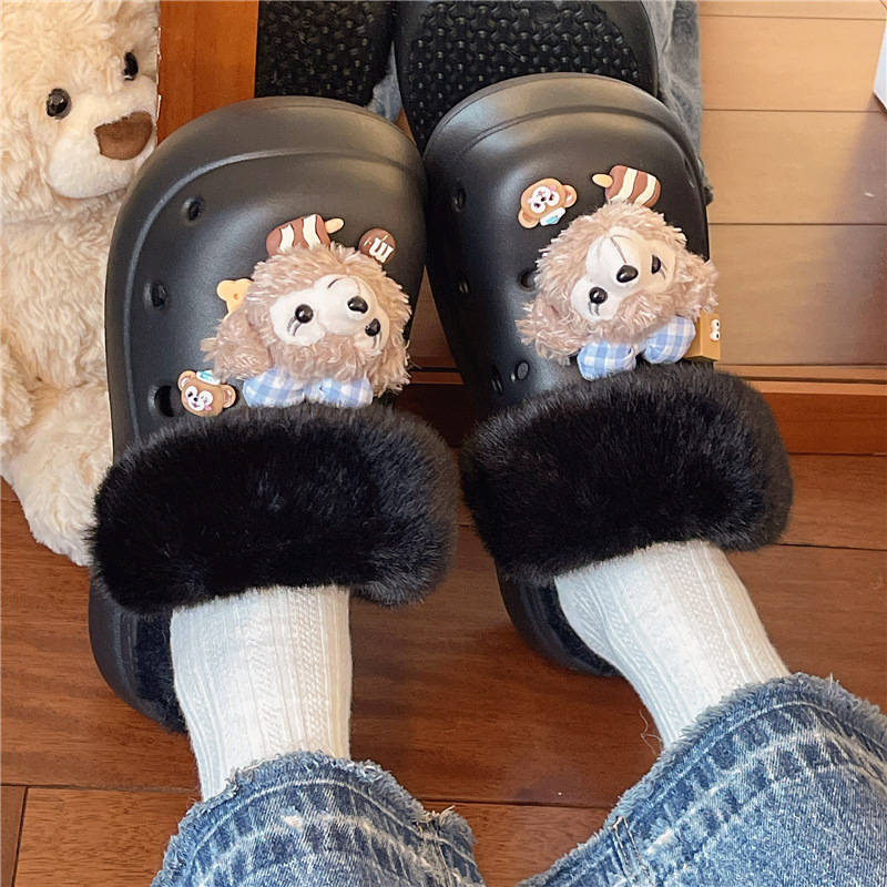 Női medve mintás klumpa, EVA felső rész, vastag EVA talp, műszőrmés bélés, zárt orr