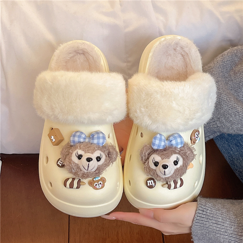 Női medve mintás klumpa, EVA felső rész, vastag EVA talp, műszőrmés bélés, zárt orr