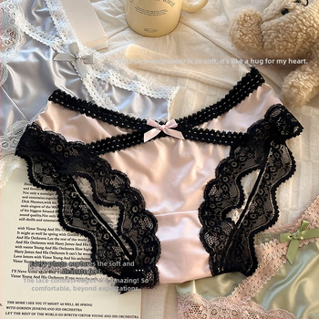 Lenjerie de damă Ice Silk, căptușeală din bumbac în zona inghinală, croială triunghiulară, talie medie, dantelă