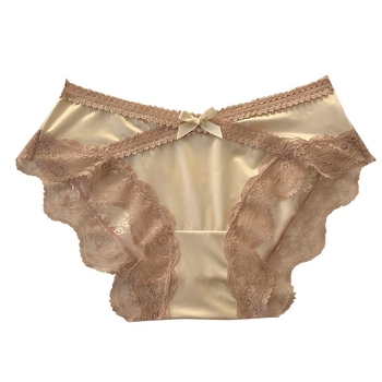 Lenjerie de damă Ice Silk, căptușeală din bumbac în zona inghinală, croială triunghiulară, talie medie, dantelă