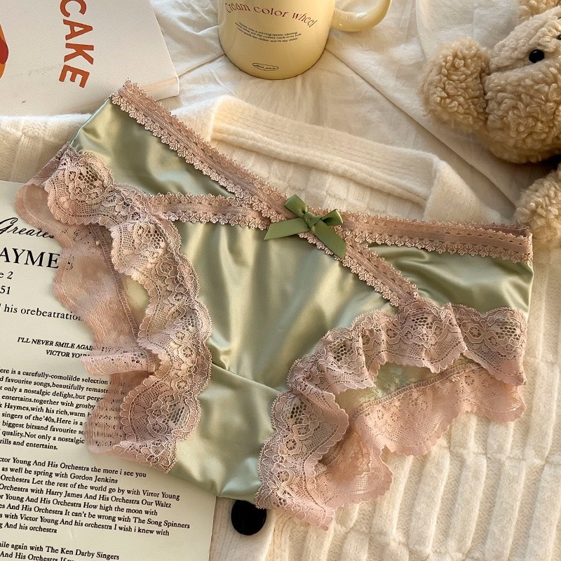 Lenjerie de damă Ice Silk, căptușeală din bumbac în zona inghinală, croială triunghiulară, talie medie, dantelă