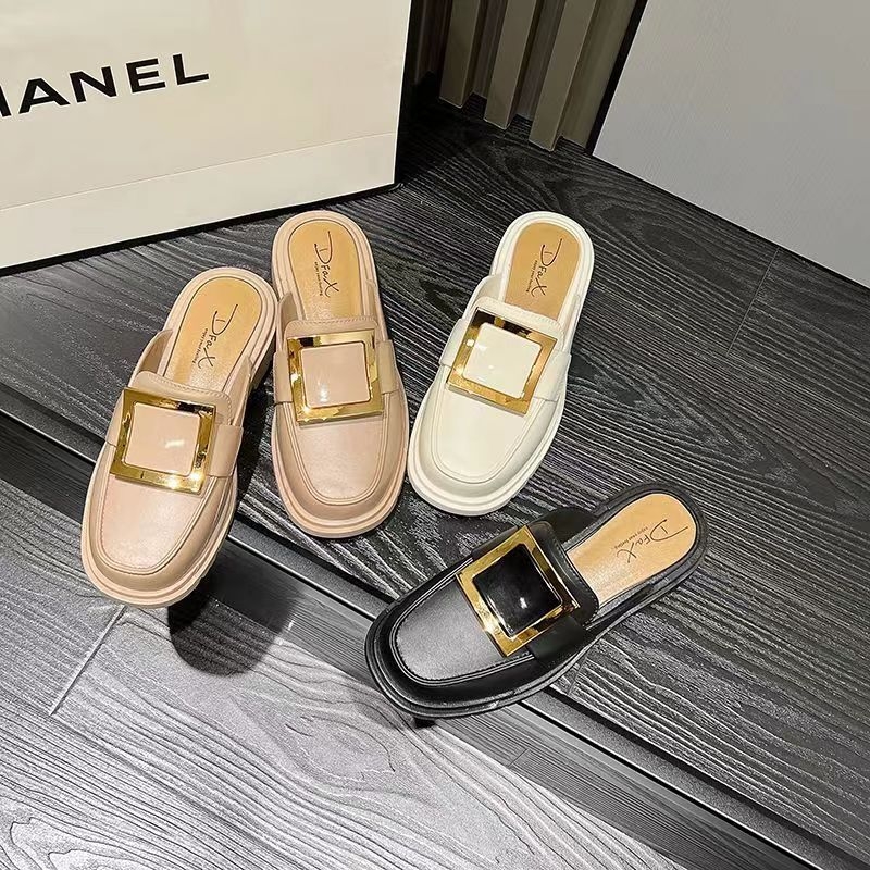 Női I-alakú papucs PVC felsőrész, PVC talp, PU belső, Baotou orrforma, mindennapi stílus