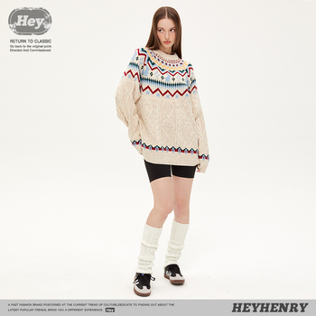 Fair Isle mintázatú kötött pulóver, kerek nyak, hosszú ujjak, laza szabás