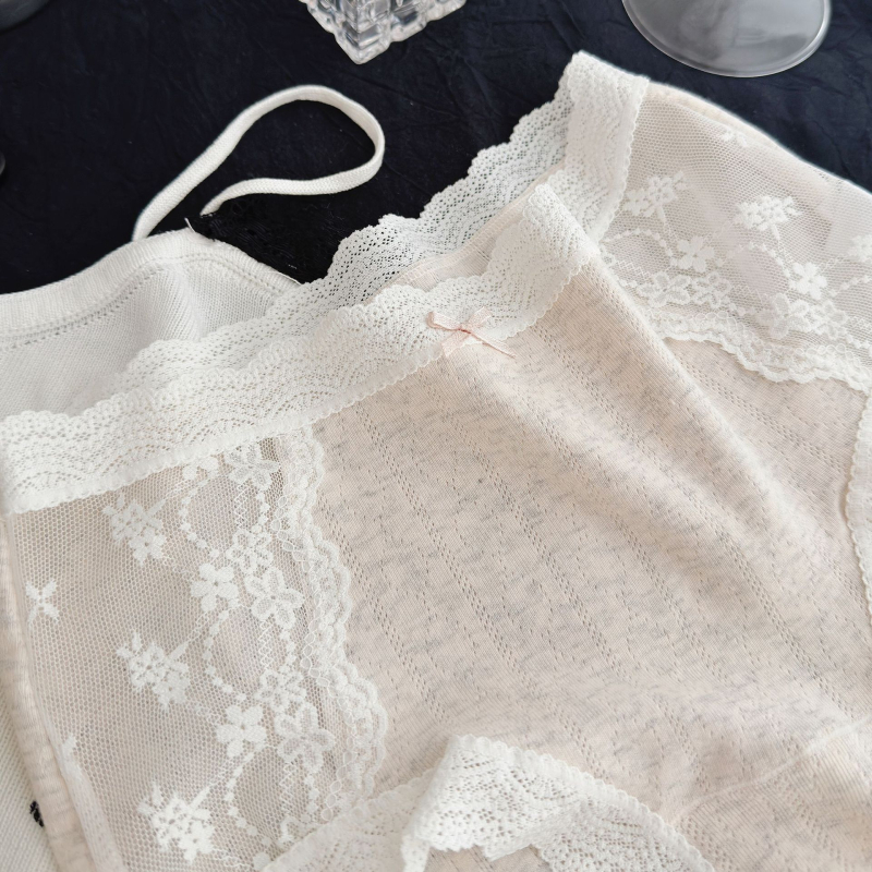 Matcha Girl francia stílus patchwork csipke áttört, pamut légáteresztő középmagasságú alsónemű lányoknak