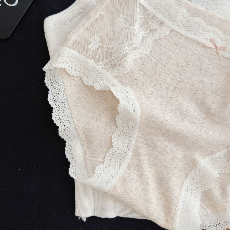Matcha Girl francia stílus patchwork csipke áttört, pamut légáteresztő középmagasságú alsónemű lányoknak