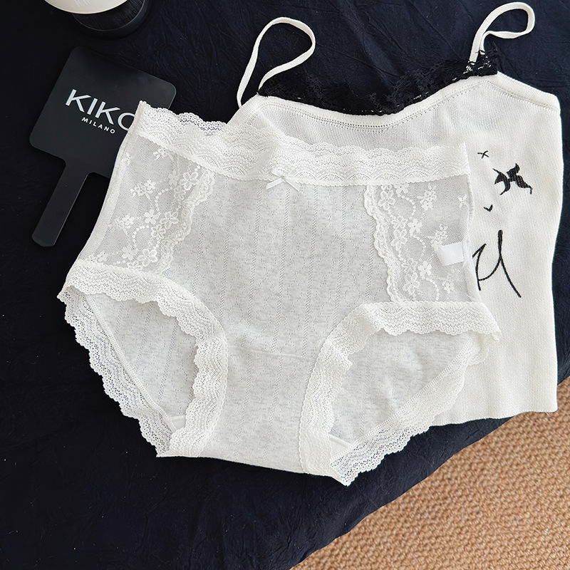 Matcha Girl francia stílus patchwork csipke áttört, pamut légáteresztő középmagasságú alsónemű lányoknak