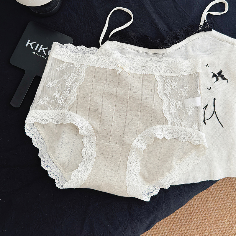 Matcha Girl francia stílus patchwork csipke áttört, pamut légáteresztő középmagasságú alsónemű lányoknak