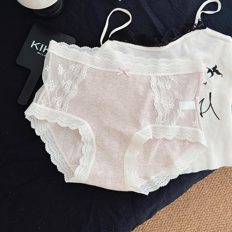 Matcha Girl francia stílus patchwork csipke áttört, pamut légáteresztő középmagasságú alsónemű lányoknak