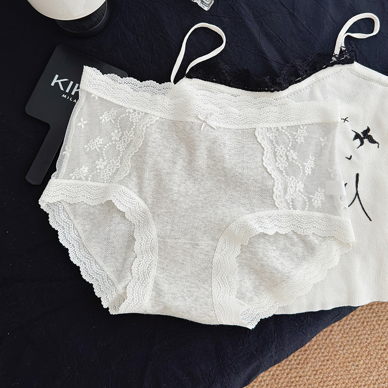 Matcha Girl francia stílus patchwork csipke áttört, pamut légáteresztő középmagasságú alsónemű lányoknak