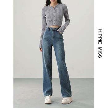 Дънкови дънки с прави крачоли, висока талия, деним памук, пролет 2025