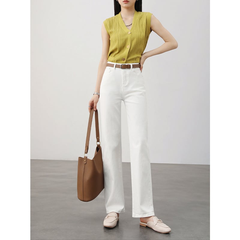 Дънкови дънки с прави крачоли, висока талия, деним памук, пролет 2025