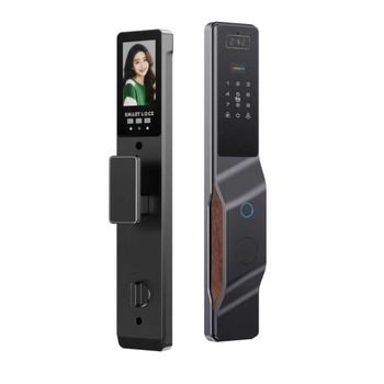 Inteligentný zámok s rozpoznávaním tváre, odtlačkami a heslom, s viditeľným kukátkom; overenie 1:1, 100 odtlačkov v pamäti, sken <1 s, falošné prijatie <1%, falošné odmietnutie <1%
