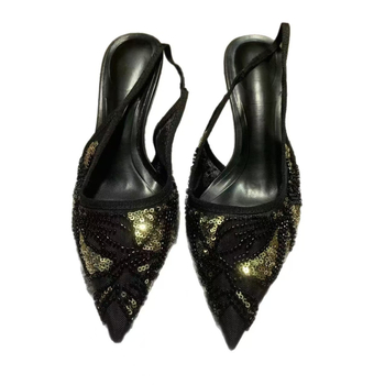 Stiletto sandale sa stražnjim remenom, oštar vrh, tanak potpetica 6–8 cm, gornji materijal od super vlakana, gumeni potplat