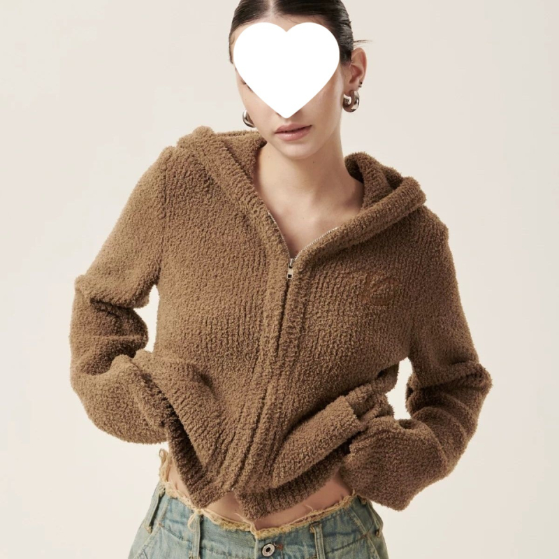 Pulover s kapuljom od Chenille-Spandex, rukavima princeze, proljeće 2025