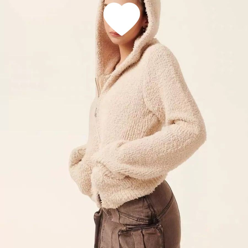 Pulover s kapuljom od Chenille-Spandex, rukavima princeze, proljeće 2025