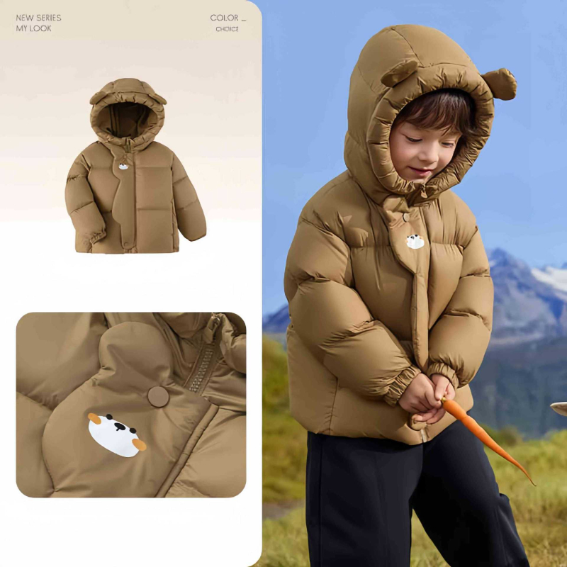 Gyerekeknek szánt téli dzseki, 3–8 éveseknek, fehér kacsa tollal töltött, nylon külső, vastag kivitel