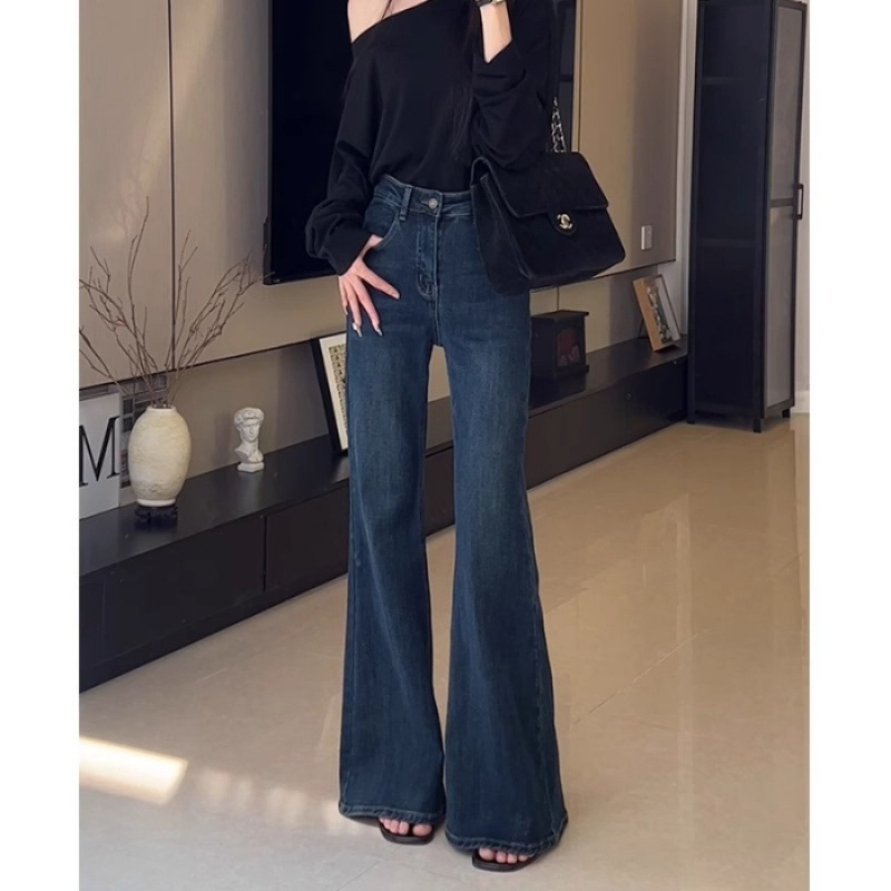 Дънки с висока талия, подплатени флийсом, ретро стил, разкроени крачоли, памучно-разтеглив деним, зима 2025