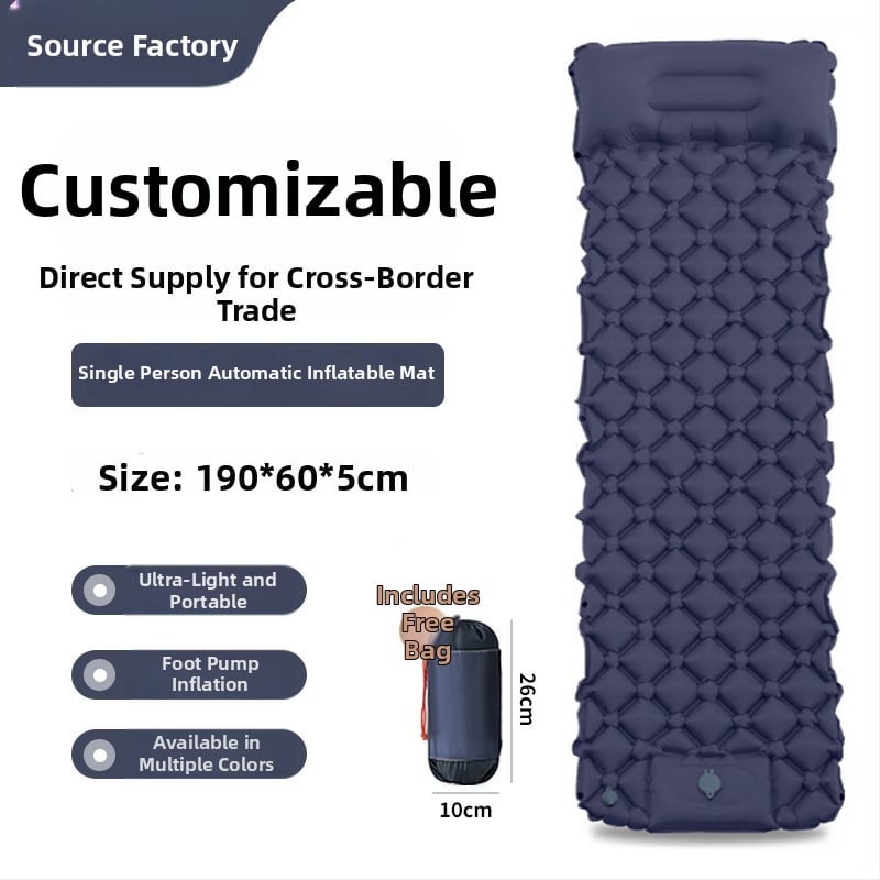 Φουσκωτό στρώμα κάμπινγκ με πόδι για φούσκωμα, TPU διαμαντοειδούς σχεδιασμού και ενσωματωμένη μαξιλαροθήκη, για 1 άτομο, 600 g