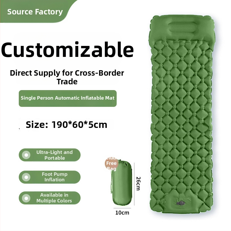 Φουσκωτό στρώμα κάμπινγκ με πόδι για φούσκωμα, TPU διαμαντοειδούς σχεδιασμού και ενσωματωμένη μαξιλαροθήκη, για 1 άτομο, 600 g