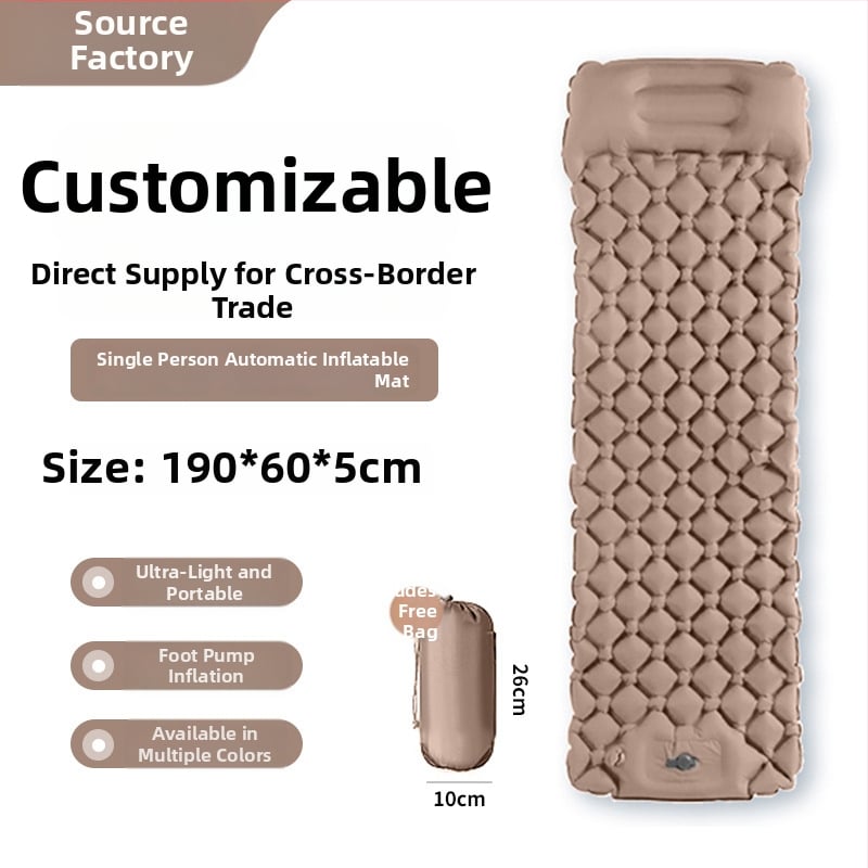 Φουσκωτό στρώμα κάμπινγκ με πόδι για φούσκωμα, TPU διαμαντοειδούς σχεδιασμού και ενσωματωμένη μαξιλαροθήκη, για 1 άτομο, 600 g